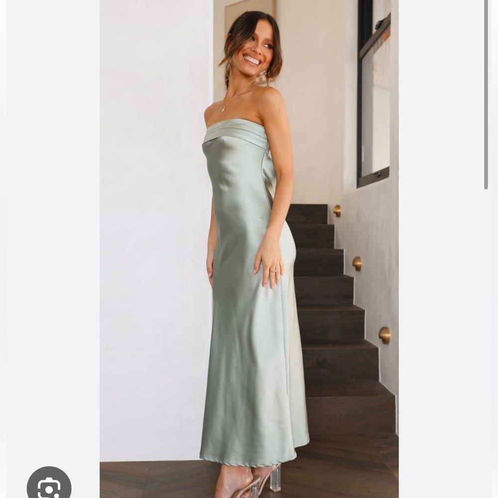 Billy J Sage Strapless sage Midi Dress – Size 8